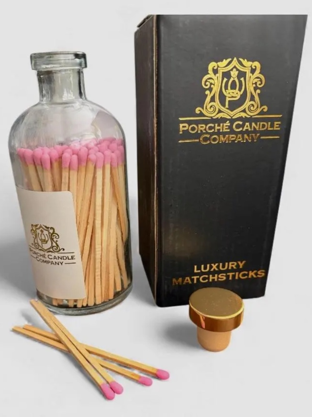 Porche Candle Co. 4" Luxury Pink Matches in Glass Bottle 100